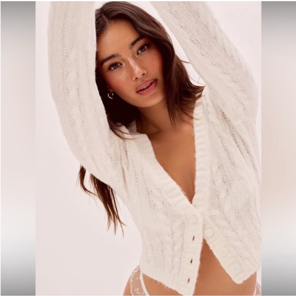 For Love and Lemons Billie Cardigan White Boho Chic Cropped Cable Knit  XS - Picture 11 of 11